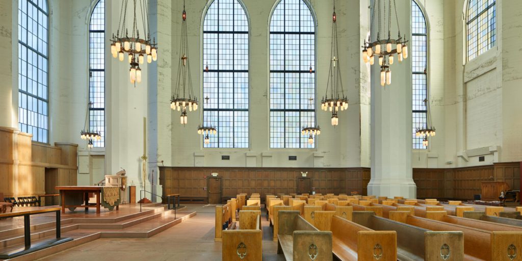 Saint Mark's Cathedral interior showing pews and windows