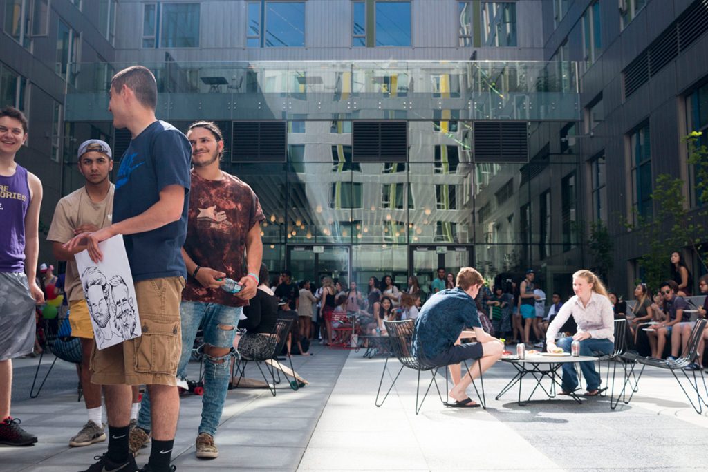 Students hanging out in courtyard