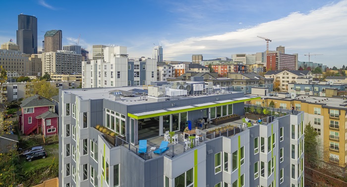 View of Reverb's rooftop deck