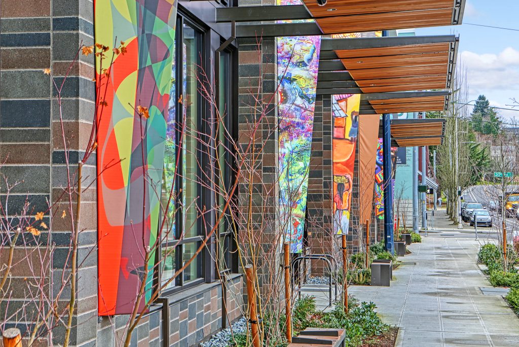Orenda building exterior with colorful artwork