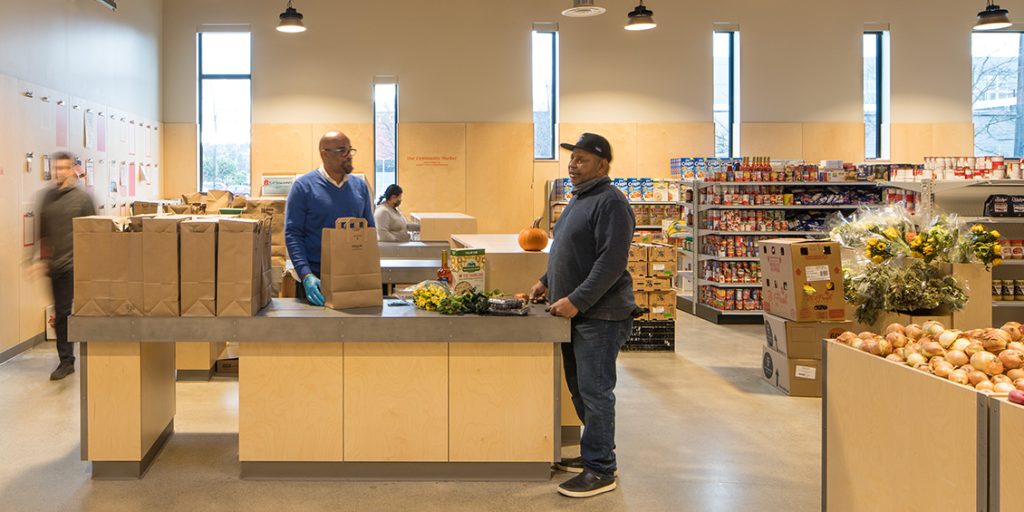 Person checking out at Ballard Food Bank