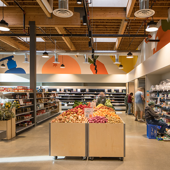 View of grocery aisles at Ballard Food Bank