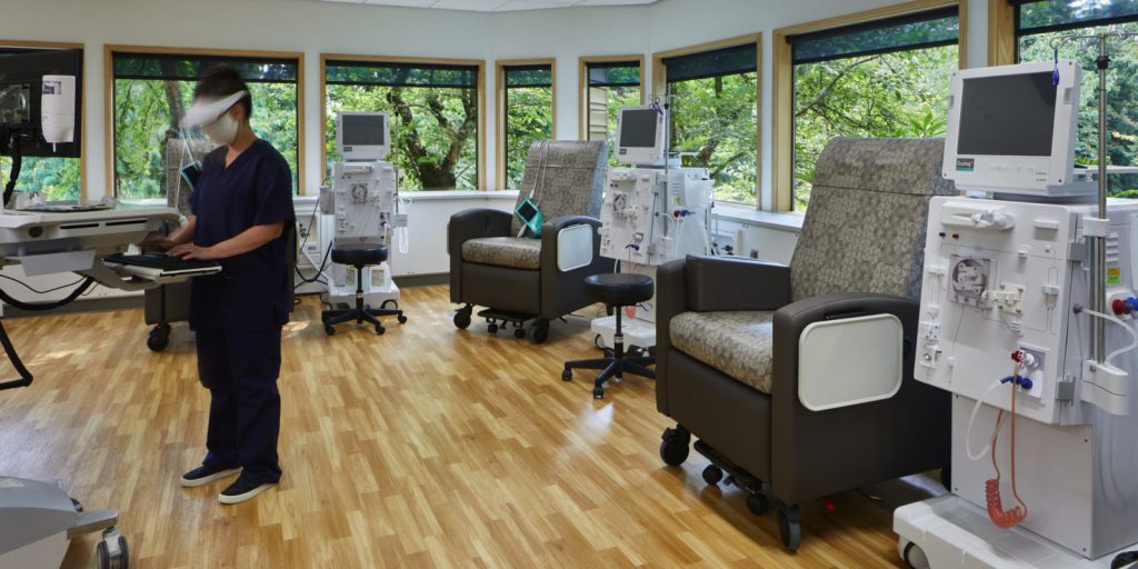 Northwest Kidney Centers at Bellevue Clinic room with chairs and machines