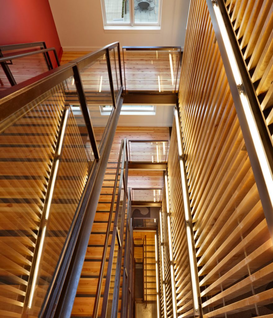 Poplar Hall building interior with wood panels